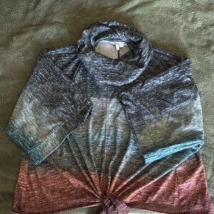 Multicolor cowl neck sweater.